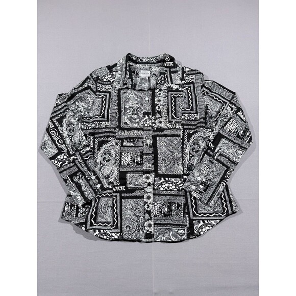 Chico's Jackets & Blazers - Chicos Womens Black/White Geometric Patchwork Blouse Size 2